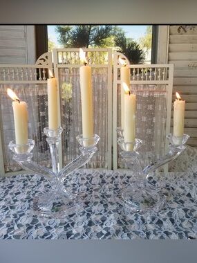 PAIR Galway Irish Crystal 3-Branch Candelabras